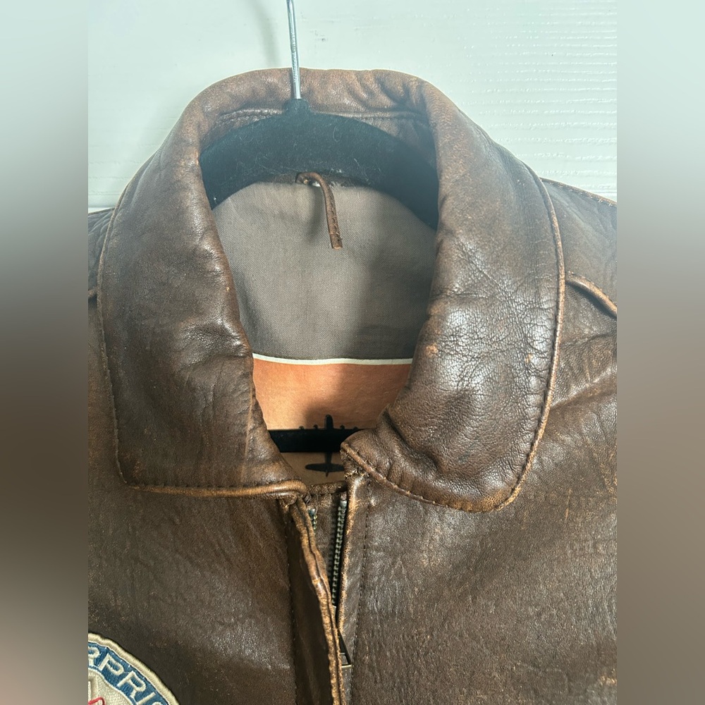 VTG Luis Alvear Aviator Lg Military Bomber Brown Leather Jacket Navy/ Air Force - Picture 5 of 15